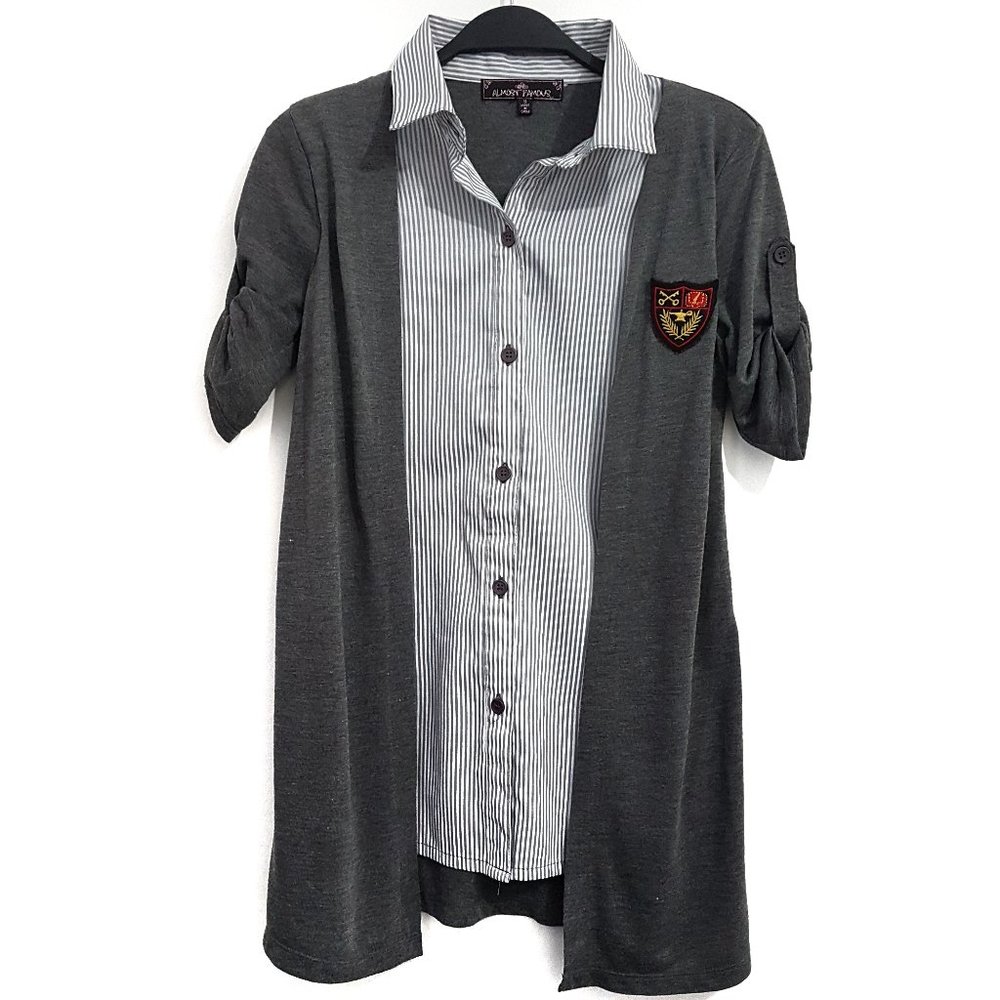 Almost Famous Gray with Blue/White Striped Top, S